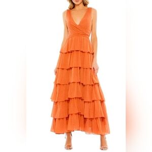 NWT! Ieena For Mac Duggal, Tiered Skirt Swiss Dot, Burnt Orange, Size 4